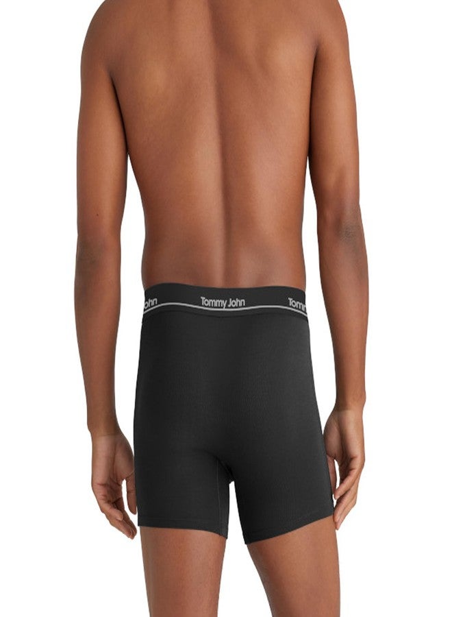Tommy John Men's Luxe Boxer Briefs Underwear - 4" 3-Pack, Viscose Derived From Bamboo, Stay-Put Waistband & Support Pouch (Black, Medium) - Image 3